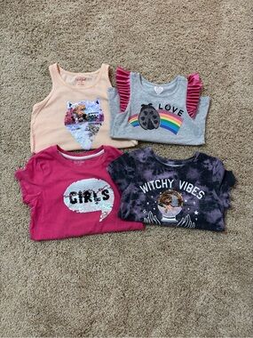 Multiples Girls' Pink and Gray Short Sleeve Sequin and Graphic Tee Set